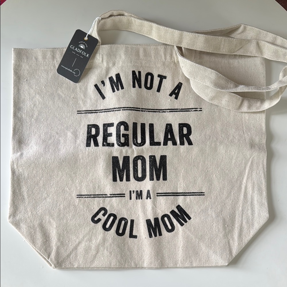 Cream and Black Tote Bag with Playful Typography